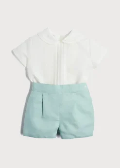 Two-piece Sets | Two-piece Sets | Pepa London Peter Pan Collar Linen Two Piece Set in Teal (3mths-5yrs)