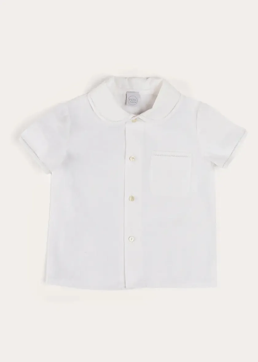 Tops & Shirts | Shirts | Pepa London Peter Pan Collar Trim Detail Short Sleeve Shirt in White (12mths-5yrs)