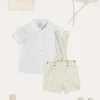 Lookbooks | Pepa London Peter Pan Collar Trim Detail Short Sleeve Shirt in White (12mths-5yrs) | Brompton Striped Shorts With Braces in Beige (12mths-4yrs) | T-Bar Leather Baby Shoes in Ivory (20-24EU) | Brompton Striped Sun Hat in Beige (XS-M) | Ribbed Short Socks in Beige (0mths-10yrs)