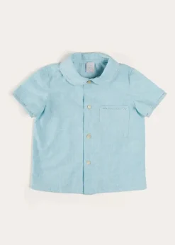 Tops & Shirts | Shirts | Pepa London Peter Pan Collar Trim Detail Short Sleeve Shirt in Blue (12mths-5yrs)