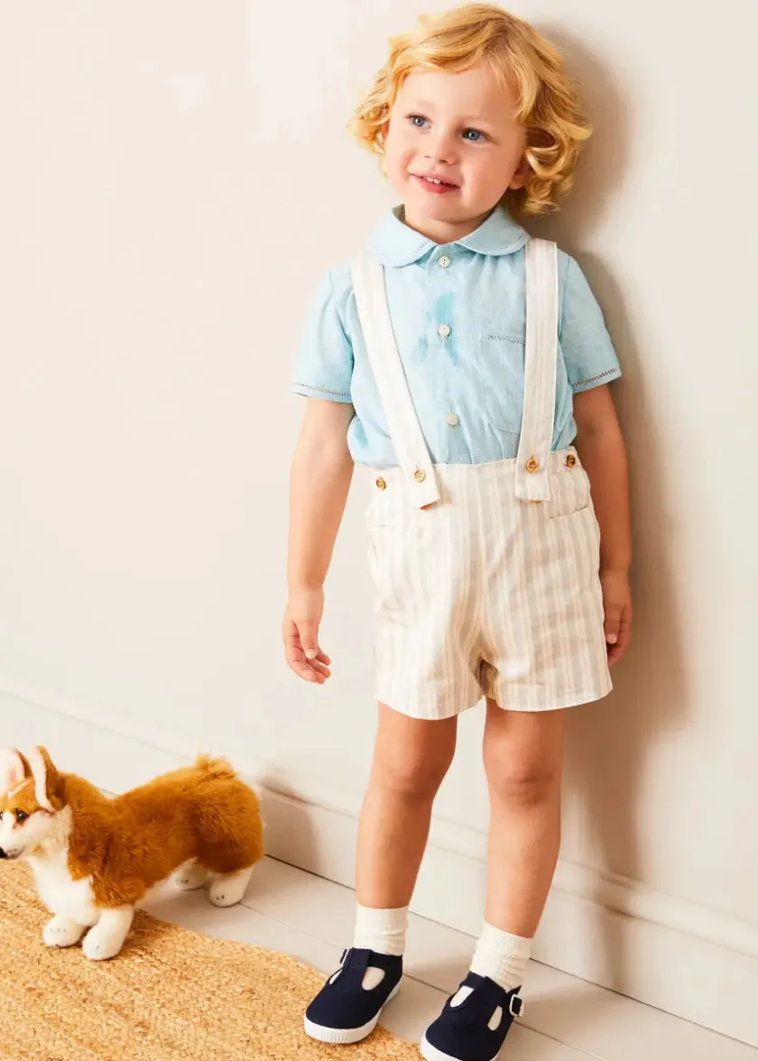 Tops & Shirts | Shirts | Pepa London Peter Pan Collar Trim Detail Short Sleeve Shirt in Blue (12mths-5yrs)
