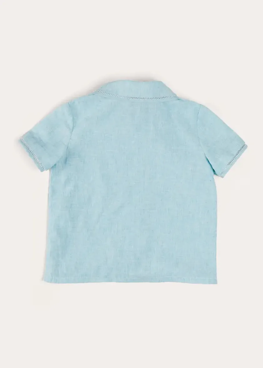 Tops & Shirts | Shirts | Pepa London Peter Pan Collar Trim Detail Short Sleeve Shirt in Blue (12mths-5yrs)