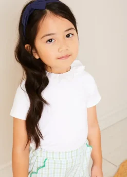 Lookbooks | Pepa London Piculina Trim Top in White (2-10yrs) | Maxwell Gingham Scallop Trim Embroidered Shorts in Green (18mths-10yrs) | Floral Openwork Cotton Cardigan in Green (2-10yrs) | Leather Woven Detail Sandals in Beige (24-35EU) | Navy Linen Big Bow Hairband | Flower Fairies of the Summer Book in White