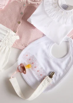 Bibs | Bibs | Pepa London Pink Hand Smocked Bib