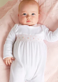 Nightwear | Baby Grows | Pepa London Pink Hand Smocked Cotton All-in-One (0-12mths)