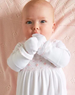 Bonnets, Booties & Mittens | First Outfits | Pepa London Pink Hand Smocked Mittens