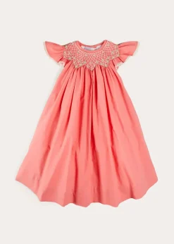 Dresses | Dresses | Pepa London Plain Hand Smocked Sleeveless Dress in Coral (12mths-10yrs)