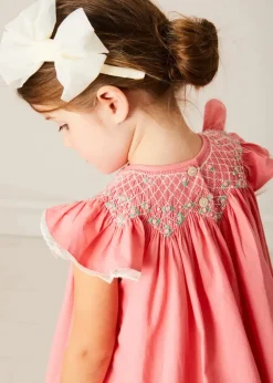 Dresses | Dresses | Pepa London Plain Hand Smocked Sleeveless Dress in Coral (12mths-10yrs)
