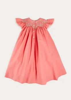 Dresses | Dresses | Pepa London Plain Hand Smocked Sleeveless Dress in Coral (12mths-10yrs)