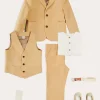 Lookbooks | Pepa London Plain Light Linen Blazer in Beige (4-10yrs) | Linen Mao Collar Long Sleeve Shirt in White (12mths-10yrs) | Plain Light Linen Vest in Beige (4-10yrs) | Linen Suit Trousers in Beige (4-10yrs) | Cream Boy's Belt | Suede Lace-up Espadrilles in Beige (24-35EU) | Ribbed Short Socks - Cream (0mths-10yrs)