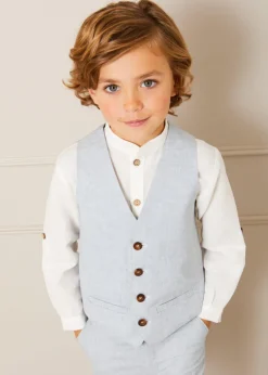 Coats & Jackets | Tops & Shirts | Pepa London Plain Light Linen Vest in Blue (4-10yrs)
