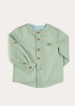 Tops & Shirts | Shirts | Pepa London Plain Mao Collar Long Sleeve Shirt in Green (12mths-10yrs)