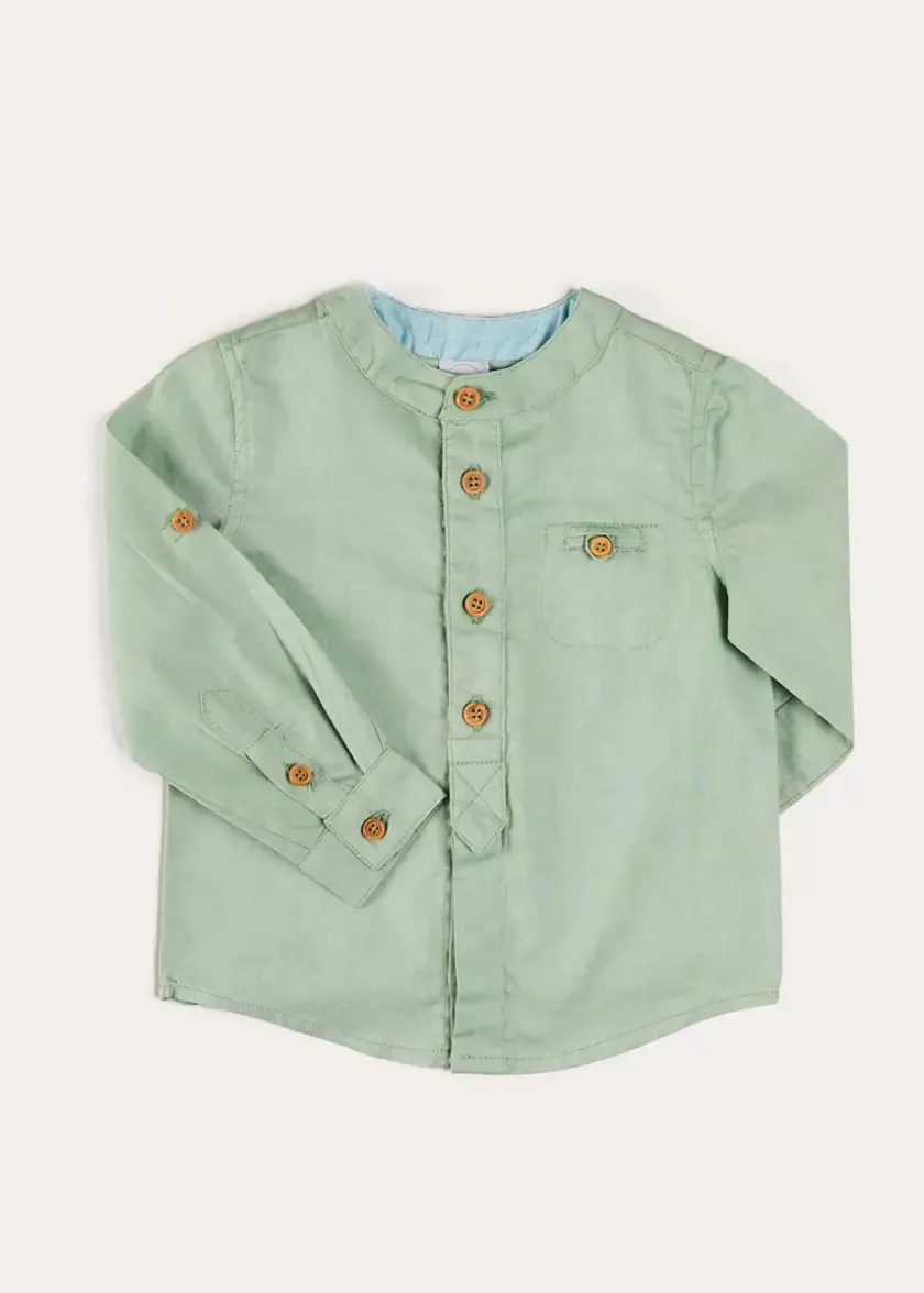 Tops & Shirts | Shirts | Pepa London Plain Mao Collar Long Sleeve Shirt in Green (12mths-10yrs)