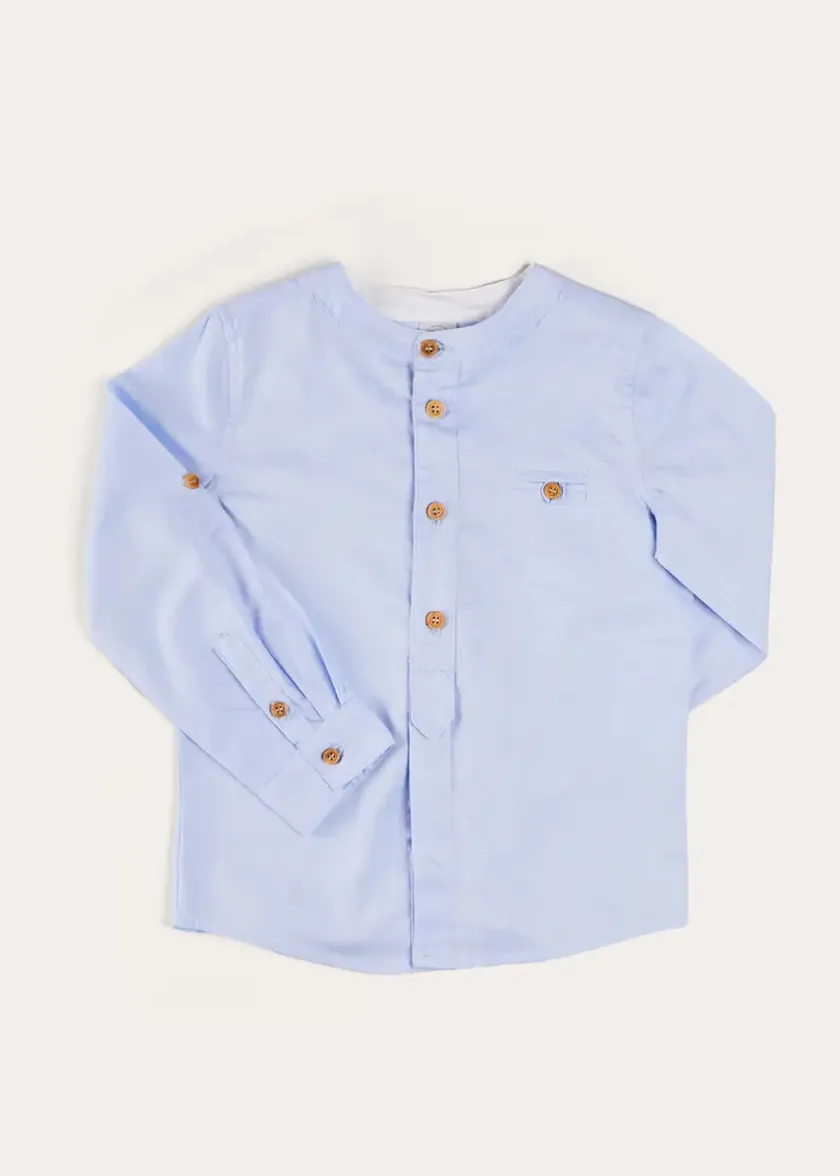 Tops & Shirts | Pepa London Plain Mao Collar Long Sleeve Shirt in Blue (4-10yrs)