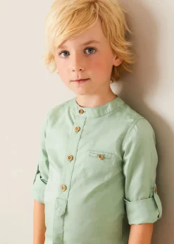 Tops & Shirts | Shirts | Pepa London Plain Mao Collar Long Sleeve Shirt in Green (12mths-10yrs)