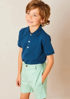 Lookbooks | Pepa London Plain Short Sleeve Polo Shirt in Navy (2-10yrs) | Cheyne Striped Pocket Detail Shorts in Green (4-10yrs) | Safari Button Detail Cardigan in Camel (4-10yrs) | Canvas Lace Up Plimsols in Green (23-35EU) | Peter Pan Book