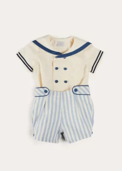 Two-piece Sets | Two-piece Sets | Pepa London Regency Stripe Mariner Collar Two Piece Set With Bloomers in Blue (6mths-3yrs)