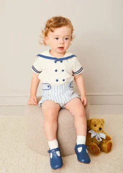 Two-piece Sets | Two-piece Sets | Pepa London Regency Stripe Mariner Collar Two Piece Set With Bloomers in Blue (6mths-3yrs)