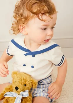 Two-piece Sets | Two-piece Sets | Pepa London Regency Stripe Mariner Collar Two Piece Set With Bloomers in Blue (6mths-3yrs)