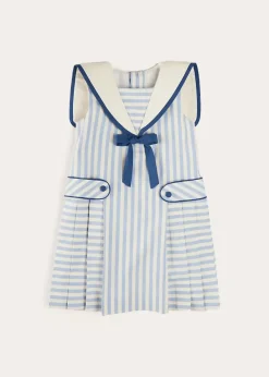 Dresses | Dresses | Pepa London Regency Striped Mariner Collar Pleated Sleeveless Dress in Blue (2-10yrs)