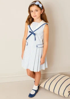 Dresses | Dresses | Pepa London Regency Striped Mariner Collar Pleated Sleeveless Dress in Blue (2-10yrs)