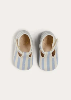 T-bars | T-bar Shoes | Pepa London Regency Striped T-Bar Pram Shoes in Blue (17-20EU)