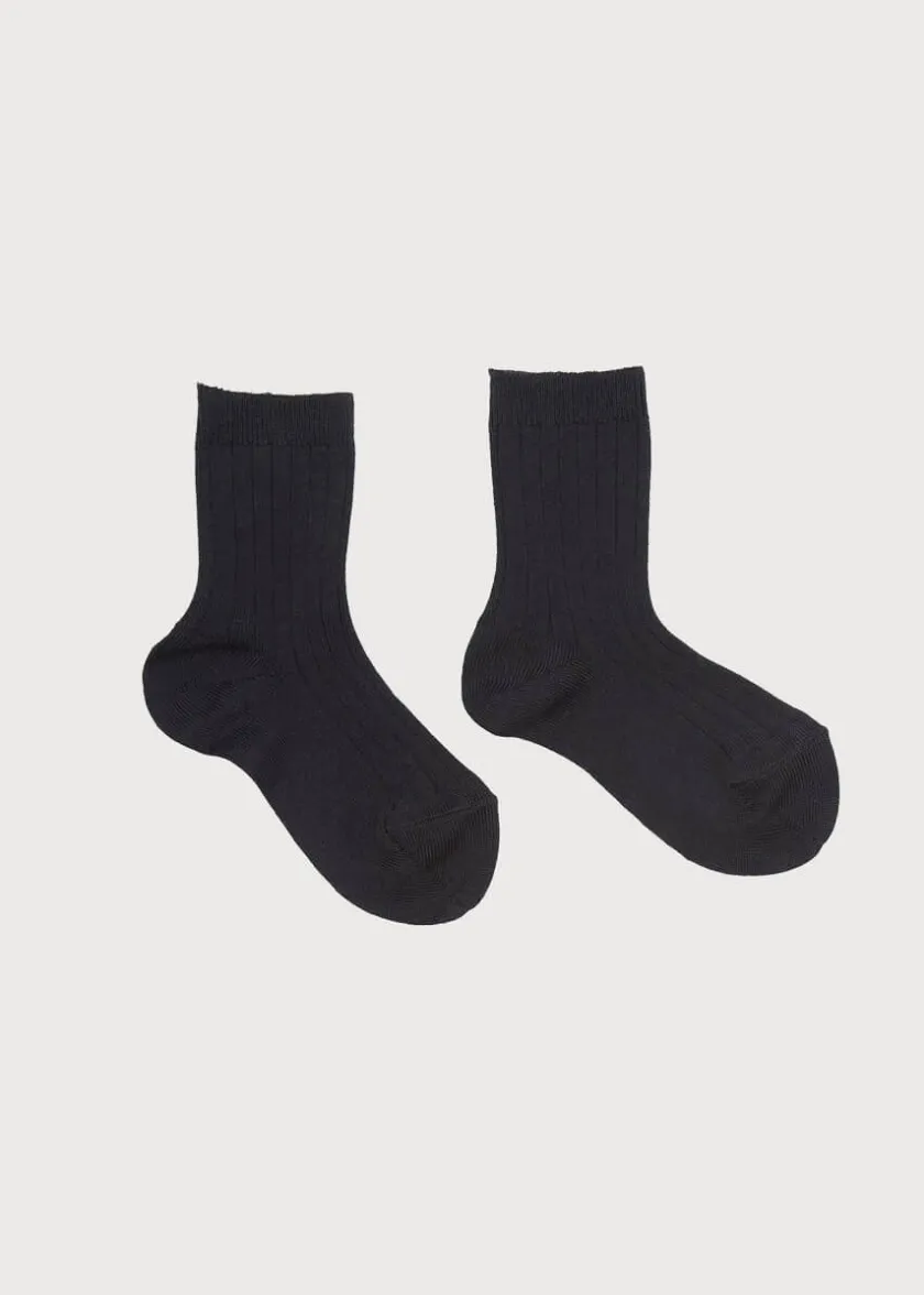 Socks | Socks & Tights | Pepa London Ribbed short socks - Navy (0mths-10yrs)