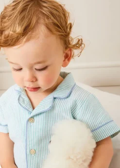 Nightwear | All In Ones | Pepa London Rochester Striped All-In-One Pyjamas in Green (9mths-2yrs)