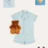 Lookbooks | Pepa London Rochester Striped Short Sleeve Pyjamas in Green (18mths-10yrs) | Rochester Striped Dressing Gown in Green (18mths-10yrs) | Linen Slippers With Contrast Piping in Cream (24-35EU) | Goodnight Winnie Pooh Book in Navy