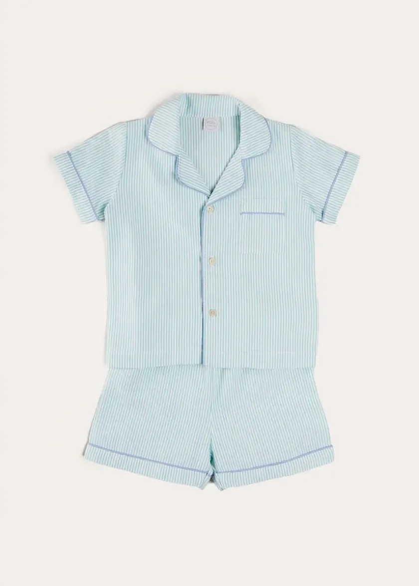 Nightwear | Nightwear | Pepa London Rochester Striped Short Sleeve Pyjamas in Green (18mths-10yrs)
