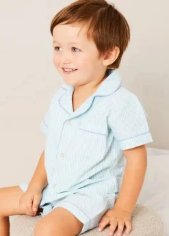 Lookbooks | Pepa London Rochester Striped Short Sleeve Pyjamas in Green (18mths-10yrs) | Rochester Striped Dressing Gown in Green (18mths-10yrs) | Linen Slippers With Contrast Piping in Cream (24-35EU) | Goodnight Winnie Pooh Book in Navy