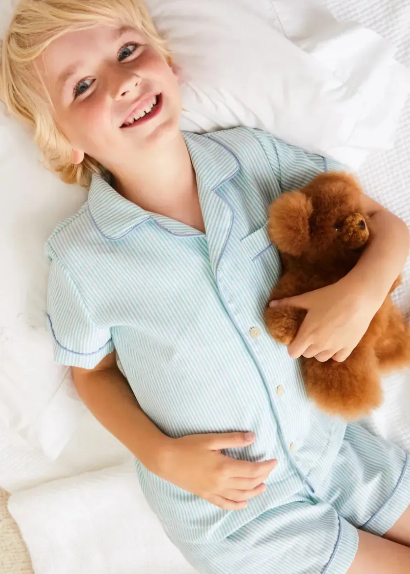 Nightwear | Nightwear | Pepa London Rochester Striped Short Sleeve Pyjamas in Green (18mths-10yrs)