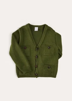 Knitwear & Cardigans | Pepa London Safari Button Detail Cardigan in Green (4-10yrs)