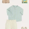 Lookbooks | Pepa London Safari Button Detail Cardigan in Camel (4-10yrs) | Maxwell Gingham Mao Collar Long Sleeve Shirt in Green (3-10yrs) | Plain Cotton Shorts in White (4-10yrs) | Suede Lace-up Espadrilles in Beige (24-35EU) | The Christopher Robin Collection Book