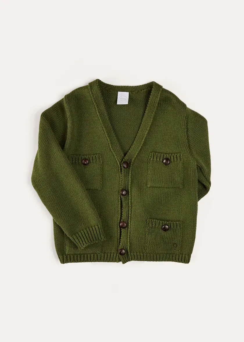 Knitwear & Cardigans | Pepa London Safari Button Detail Cardigan in Green (4-10yrs)