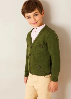 Knitwear & Cardigans | Pepa London Safari Button Detail Cardigan in Green (4-10yrs)