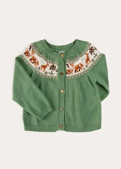 Knitwear & Cardigans | Knitwear & Cardigans | Pepa London Safari Intarsia Cardigan in Green (6mths-6yrs)