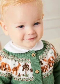 Knitwear & Cardigans | Knitwear & Cardigans | Pepa London Safari Intarsia Cardigan in Green (6mths-6yrs)