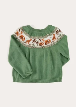 Knitwear & Cardigans | Knitwear & Cardigans | Pepa London Safari Intarsia Cardigan in Green (6mths-6yrs)