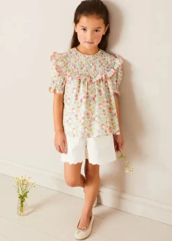 Skirts & Shorts | Pepa London Scallop Trim Embroidered Shorts in White (2-10yrs)