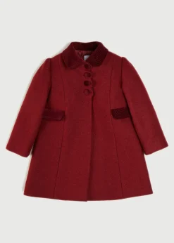 Coats & Jackets | Coats & Jackets | Pepa London Single Breasted Scallop Detail Coat In Burgundy (12mths-10yrs)