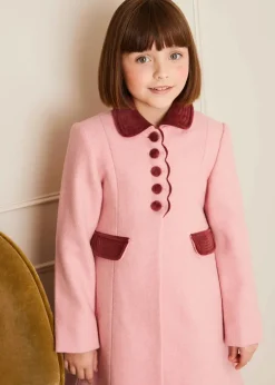 Coats & Jackets | Coats & Jackets | Pepa London Single Breasted Scallop Detail Coat in Pink (2-10yrs)