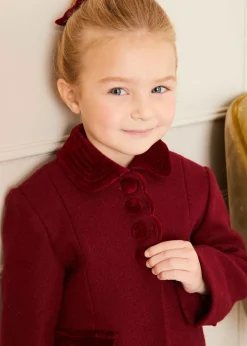 Coats & Jackets | Coats & Jackets | Pepa London Single Breasted Scallop Detail Coat In Burgundy (12mths-10yrs)