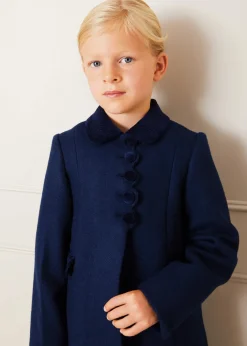Coats & Jackets | Coats & Jackets | Pepa London Single Breasted Scallop Detail Coat In Navy (12mths-10yrs)
