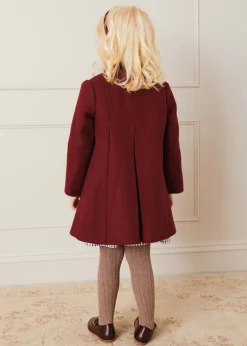 Coats & Jackets | Coats & Jackets | Pepa London Single Breasted Scallop Detail Coat In Burgundy (12mths-10yrs)
