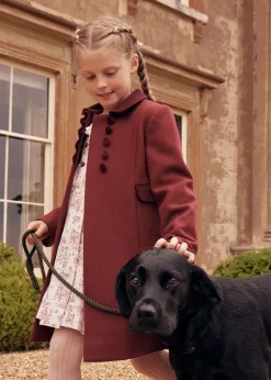 Coats & Jackets | Coats & Jackets | Pepa London Single Breasted Scallop Detail Coat In Burgundy (12mths-10yrs)