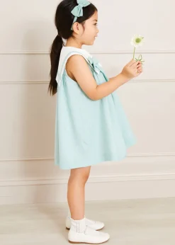 Lookbooks | Pepa London Sleeveless Trapeze Dress With Bow Detail in Green (12mths-10yrs) | Green Linen Hairband | Mary Jane Leather Baby Shoes in Ivory (20-24EU) | Openwork short socks White (0mths-8yrs) | Chick Toy in Yellow