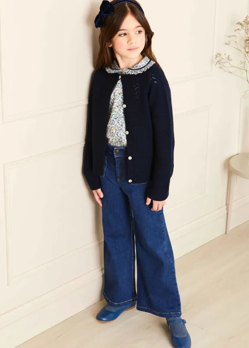 Trousers | Pepa London Soft Denim Wide Leg Trousers in Denim Blue (3-10yrs)