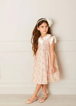 Dresses | Dresses | Pepa London Sophie Floral Print Hand Smocked Double Breasted Dress in Peach (12mths-10yrs)