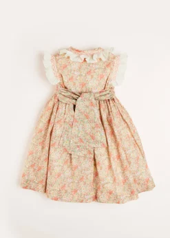 Dresses | Dresses | Pepa London Sophie Floral Print Hand Smocked Double Breasted Dress in Peach (12mths-10yrs)